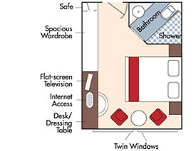 CAT. E: Piano Deck – Fixed window, 170 sq. ft. room photo