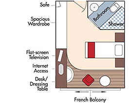 Single: Piano Deck – French Balcony, 140 sq. ft. room photo